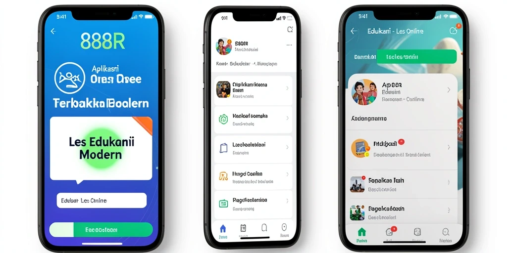 Tampilan antarmuka aplikasi Les Online 888R yang modern dan mudah digunakan.
